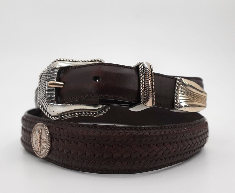 Bill Adler Studio Belt Mens 36 Brown Genuine Full Grain Leather Golf Concho